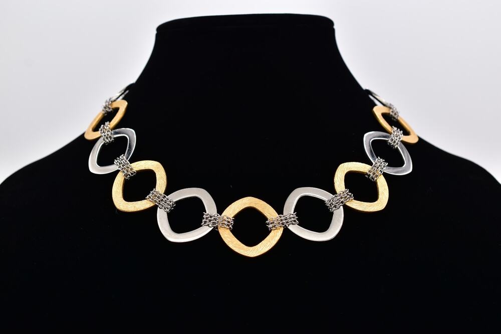 Vintage Two Tone Silver Gold Linked Chain Necklace Chunky Heavy 1990s BinM